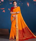 Orange woven Silk blend saree with blouse