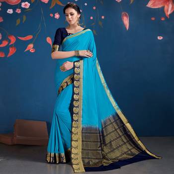 Blue woven Silk blend saree with blouse 1