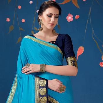 Blue woven Silk blend saree with blouse 2
