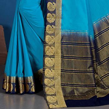 Blue woven Silk blend saree with blouse 3