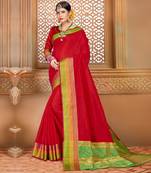 Red woven Cotton Silk saree with blouse