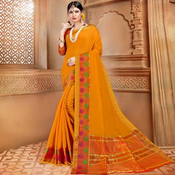 Orange woven Cotton Silk saree with blouse 1