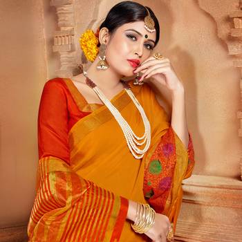 Orange woven Cotton Silk saree with blouse 2