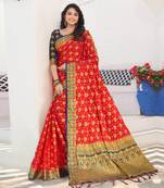 red woven Silk blend saree with blouse