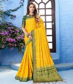 Yellow  woven Silk blend saree with blouse