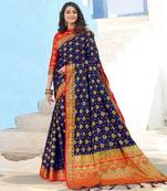 blue woven Silk blend saree with blouse