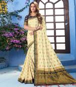 off white woven Silk blend saree with blouse