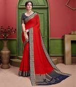 Red woven Silk blend saree with blouse