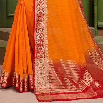 Orange woven Silk blend saree with blouse 3