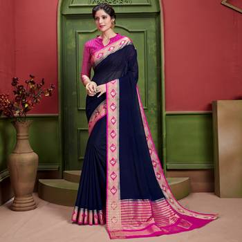 blue woven Silk blend saree with blouse 1