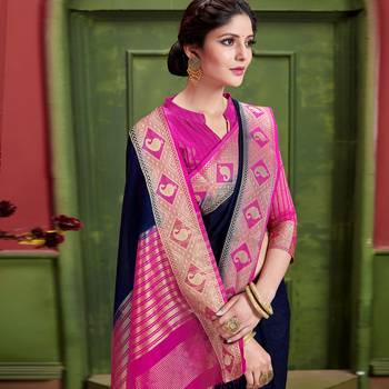 blue woven Silk blend saree with blouse 2