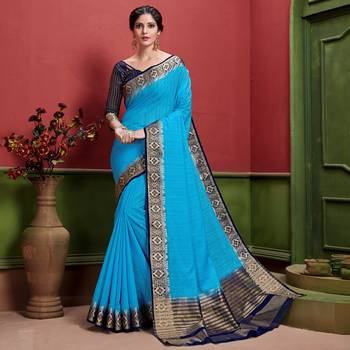 Blue woven Silk blend saree with blouse 1