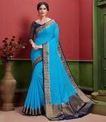 Blue woven Silk blend saree with blouse