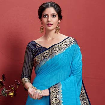 Blue woven Silk blend saree with blouse 2