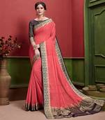 Red woven Silk blend saree with blouse