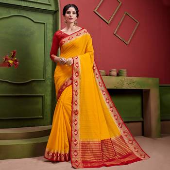 Yellow woven Silk blend saree with blouse 1