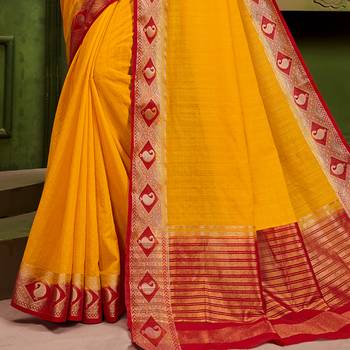 Yellow woven Silk blend saree with blouse 3