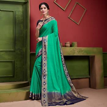 Green woven Silk blend saree with blouse 1