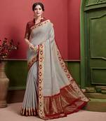 Grey woven Silk blend saree with blouse