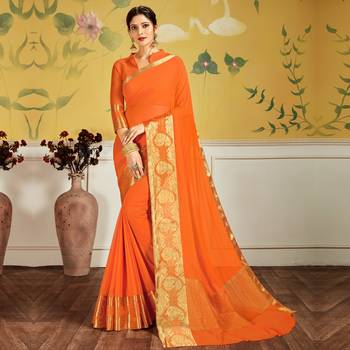 Orange woven Chiffon saree with blouse 1