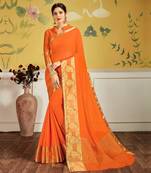 Orange woven Chiffon saree with blouse