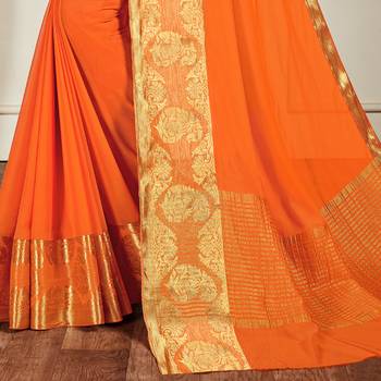 Orange woven Chiffon saree with blouse 3