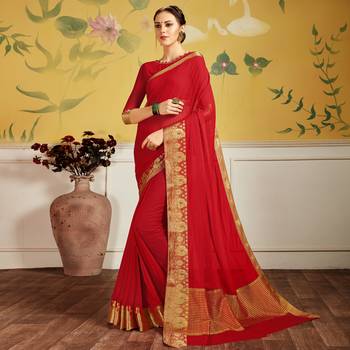 Red woven Chiffon saree with blouse 1