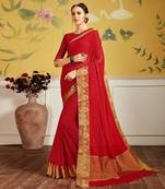 Red woven Chiffon saree with blouse