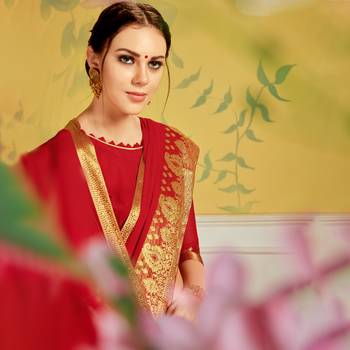 Red woven Chiffon saree with blouse 2