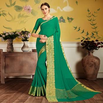 Green woven Chiffon saree with blouse 1