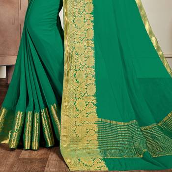 Green woven Chiffon saree with blouse 3
