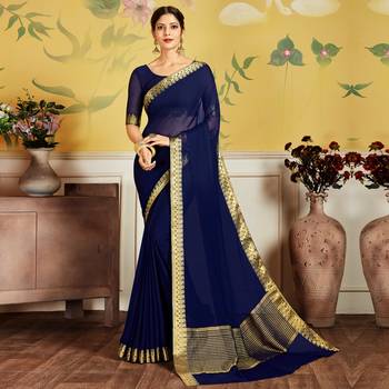 blue woven Chiffon saree with blouse 1