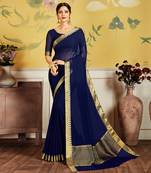 blue woven Chiffon saree with blouse