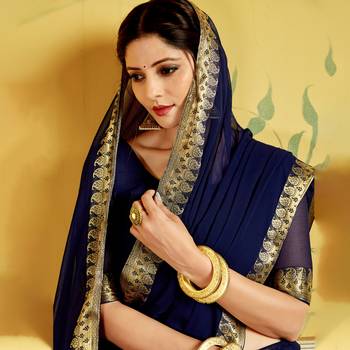 blue woven Chiffon saree with blouse 2