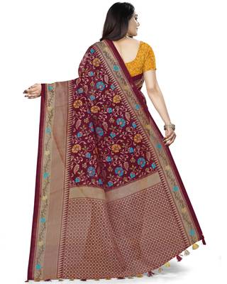 Maroon Printed Tussar Silk Blend Saree With Blouse 2