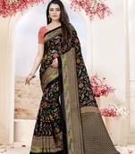 Black Printed Tussar Silk Saree With Blouse