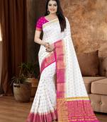 White Woven Banarasi Saree With Blouse