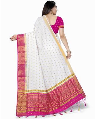 White Woven Banarasi Saree With Blouse 2