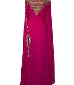 pink georgette moroccan islamic dubai kaftan farasha zari and stone work dress