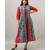 Women's Red & Blue Cotton & Katha Cotton Ikat Printed A-line Kurta