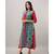 Women's Red & Blue Cotton & Katha Cotton Ikat Printed A-line Kurta
