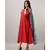 Women's Red & Blue Cotton & Katha Cotton Ikat Printed A-line Kurta