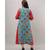 Women's Red & Blue Cotton & Katha Cotton Ikat Printed A-line Kurta