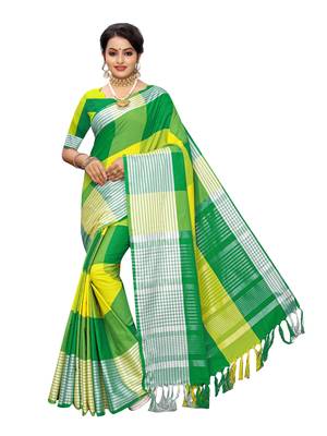 Yellow Woven Poly Cotton Saree With Blouse 1