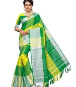 Yellow Woven Poly Cotton Saree With Blouse
