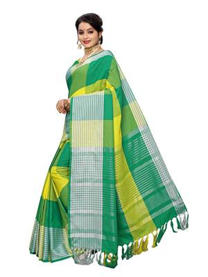 Yellow Woven Poly Cotton Saree With Blouse 2