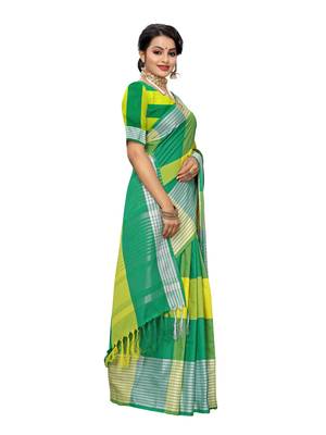 Yellow Woven Poly Cotton Saree With Blouse 3