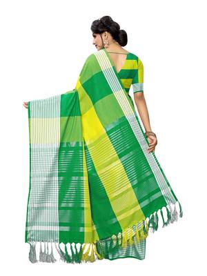 Yellow Woven Poly Cotton Saree With Blouse 4