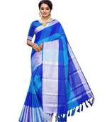 Blue Woven Poly Cotton Saree With Blouse