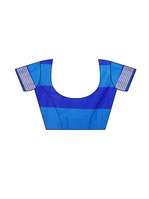 Blue Woven Poly Cotton Saree With Blouse 5